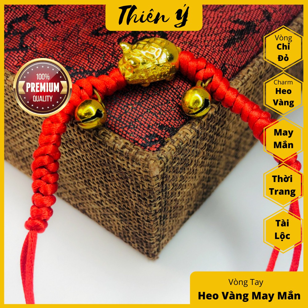 [BÁN LỖ LẤY 5⭐] Vòng Tay Bện Dây Đỏ Charm Heo Vàng - Hai Chuông Vàng May Mắn- Bình An - Phong Thủy Thiên Ý