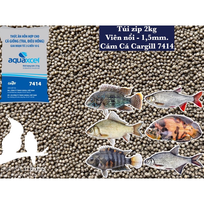 2KG | Cám cá CARGILL 7414 40% đạm cho cá ăn hoặc dùng câu cá, tra,điêu hồng,chép,rô phi