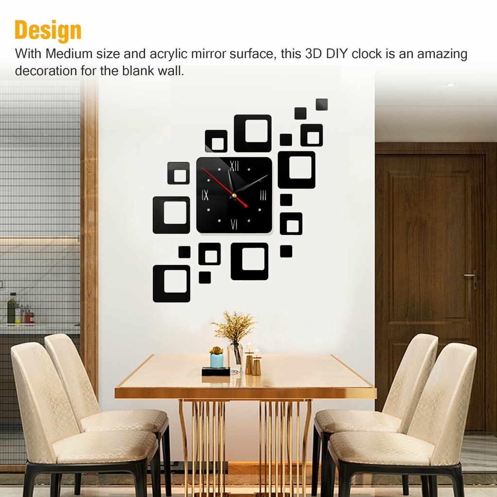 Đồng hồ dán tường tráng gương 3D không khung bằng kim loại dùng trang trí DIY