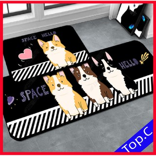 Combo hai thảm phòng ngủ, thảm phòng bếp hình chó Corgi đáng yêu, Thảm trải bếp, thảm trải phòng ngủ cute