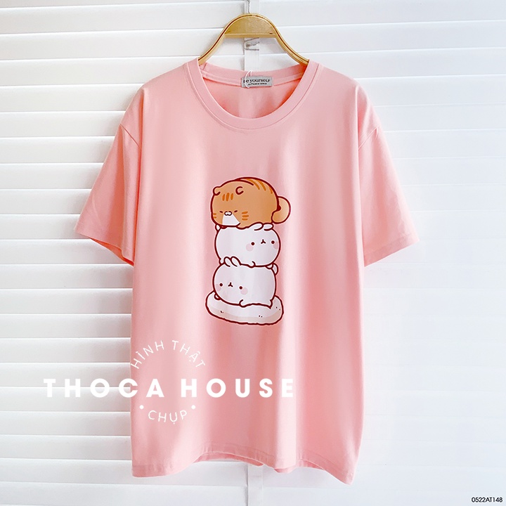 Áo thun oversize cute nữ in hình Molang THOCA HOUSE mặc đi học, đi làm, dạo phố cực dễ thương