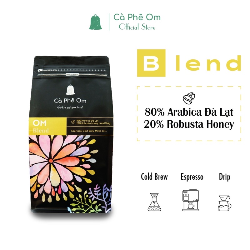 Cà phê hạt Blend Arabica Đà Lạt Robusta Honey , cafe rang xay nguyên chất dùng pha máy, coldbrew