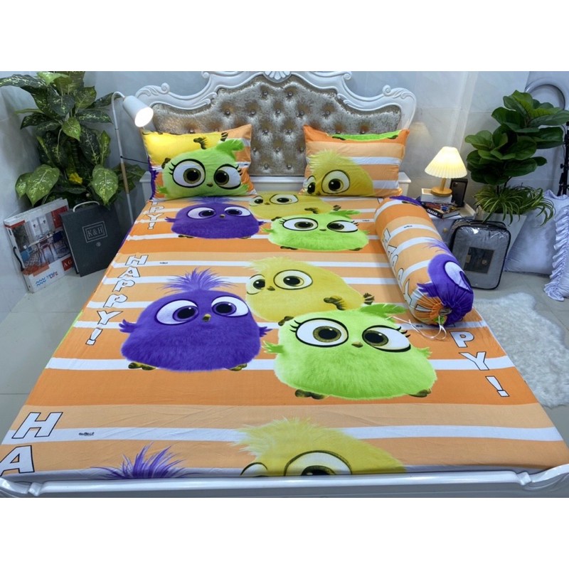 Bộ Drap thun Hàn Quốc 4 món vịt happy siêu cưng