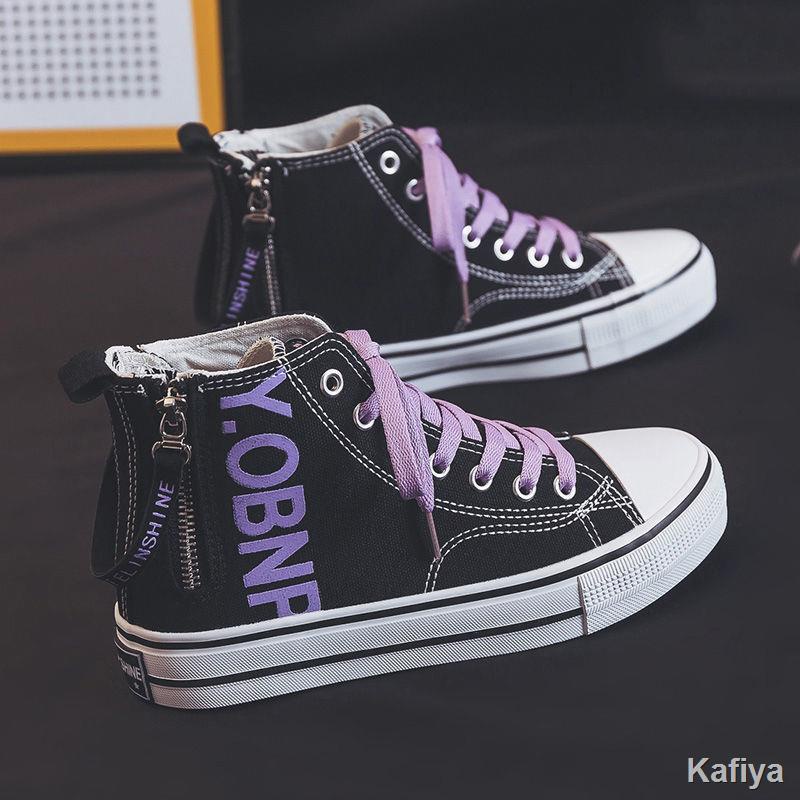 Giày sneaker nữ dây kéo bên vải chất lượng cao phong cách hàn quốc