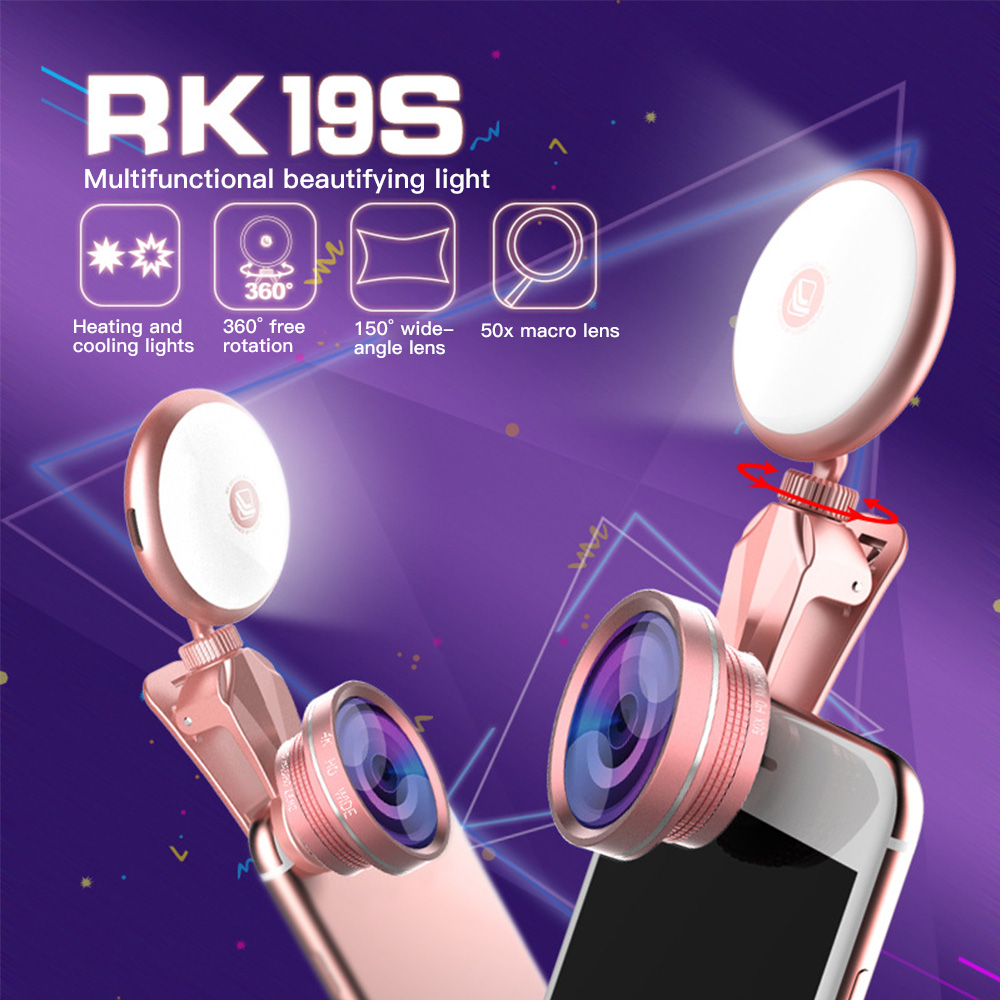 Đèn Flash Hỗ Trợ Chụp Ảnh Selfie Rk19S Xoay 360 Độ Cho Iphone Android