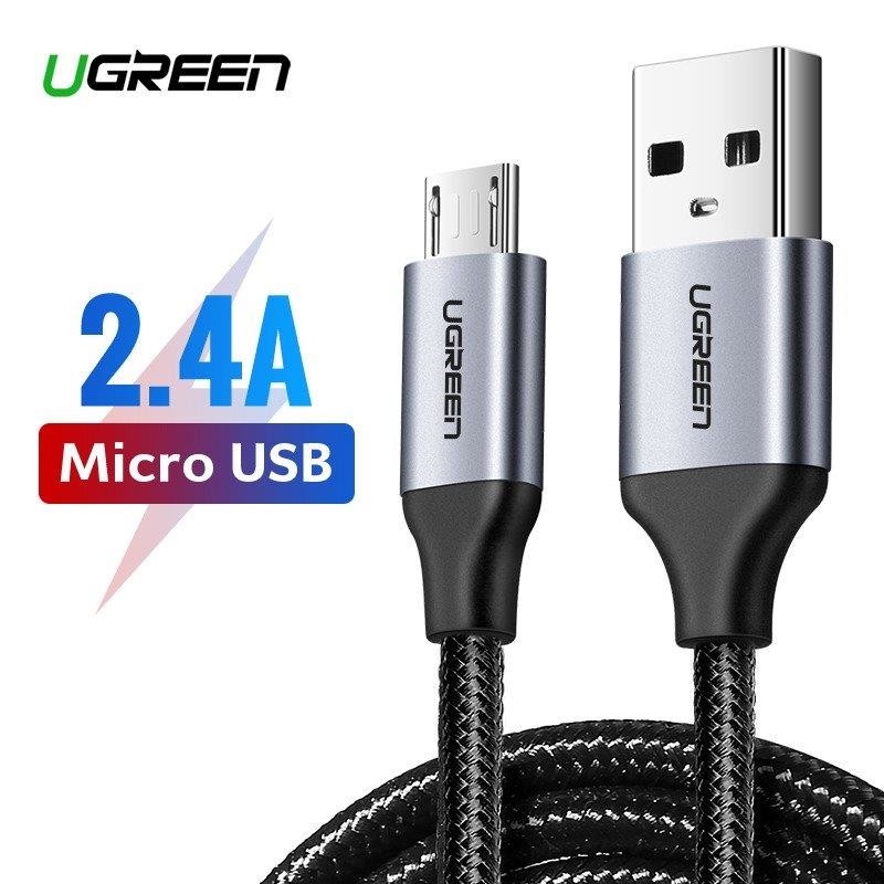 Cáp Micro USB Chính Hãng Ugreen US290 60146 60147 60148 (sạc nhanh, dây dù đầu nhôm 2.4A QC 3.0)