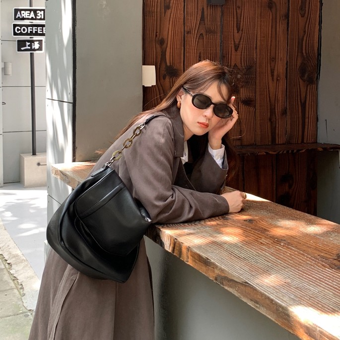 IELGY Túi Đeo Vai Da Pu Màu Trơn Thời Trang Cho Nữ