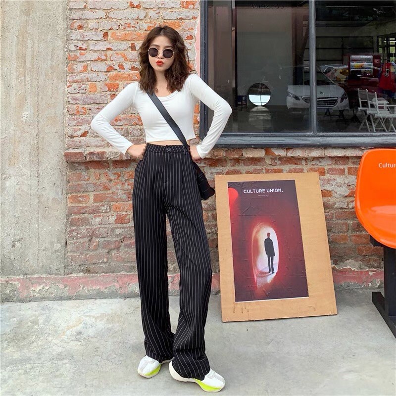 (SẴN) Quần tây ulzzang kẻ sọc ống suông phong cách thanh lịch HÀN QUỐC 2021 KÈM ẢNH THẬT CUỐI