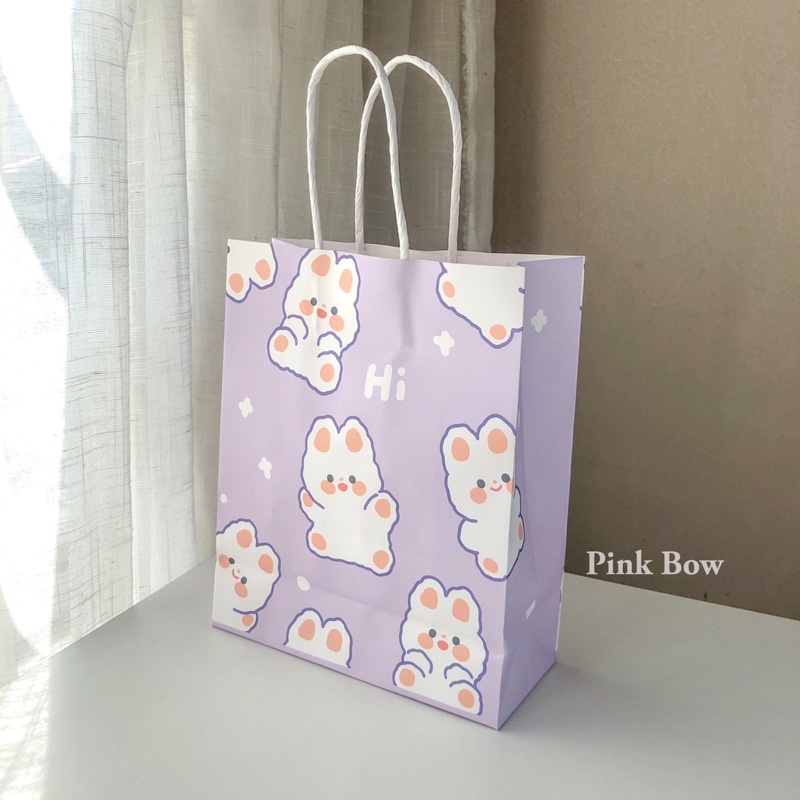 Túi giấy hình con THỎ/GẤU/CARO 27cm 21cm 14cm 11cm 8cm màu HỒNG/ĐỎ/XANH/TÍM