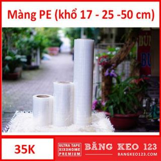 Màng PE trong đen quấn hàng hóa pallet, quấn giảm mỡ bụng, cây cảnh 0,5kg, 1kg, 3kg khổ 10cm, 25cm và 50cm
