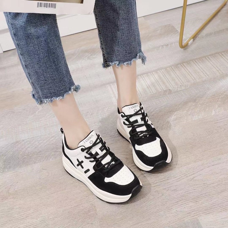 Giày thể thao sneaker độn đế hoạ tiết pha viền fullbox hàng quảng châu cao cấp