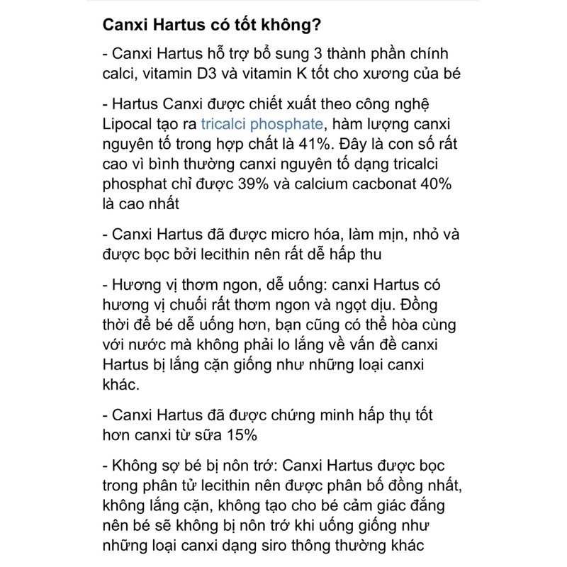 Canxi hữu cơ Hartus-Bổ sung Canxi cho trẻ từ 4 tháng tuổi