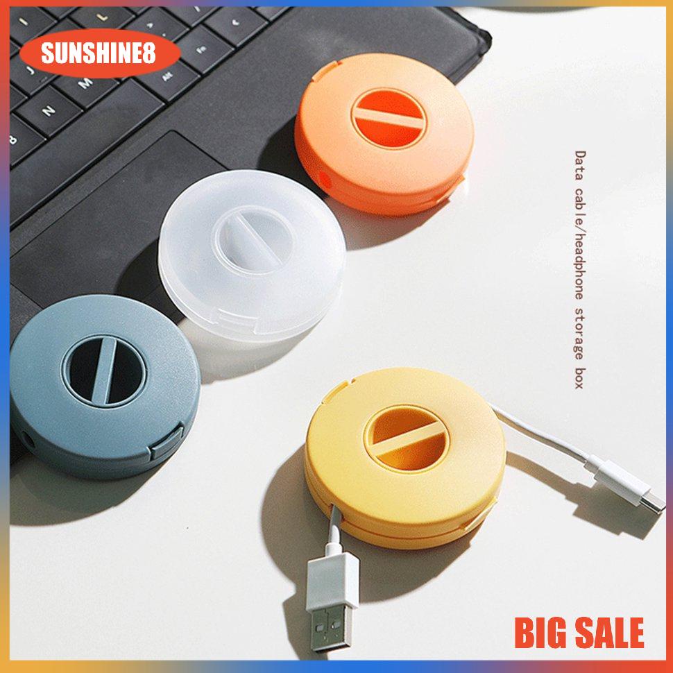 【SUN】Cable Winder Storage Box Portable Round USB Data Cord Line Holder Container