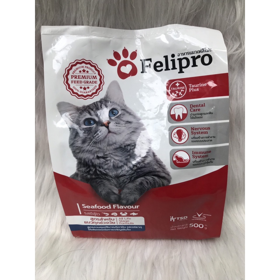 Thức ăn cho mèo mọi lứa tuổi Felipro gói 500gr hạt nhạt tốt cho sức khỏe của mèo