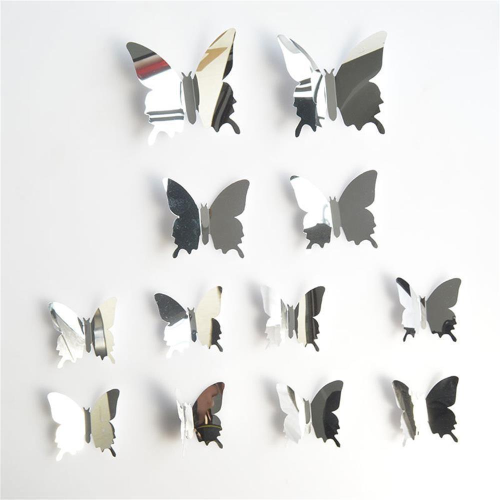 Set 12 Decal dán tường Hình Bướm 3D Bằng PVC Tráng Gương Trang Trí Phòng Khách