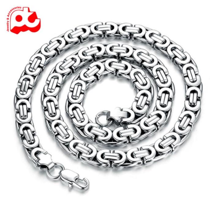 Dây chuyền nam thép không gỉ titan cao cấp đẹp sang trọng ziczac dẹp PT JEWELRY kích cỡ 8mm màu trắng PTDCNA23