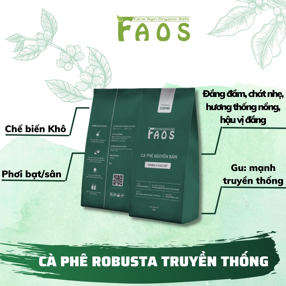 [GÓI 250Gram] Cà phê ROBUSTA truyền thống-Natural rang mộc 100% pha phin vị đắng đậm thơm nồng truyền thống |Faos Coffee