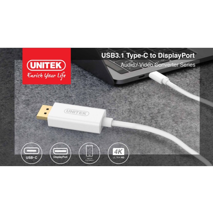 cap TYPEC ra DISPLAYPORT 1.8M UNITEK (V400AWH)