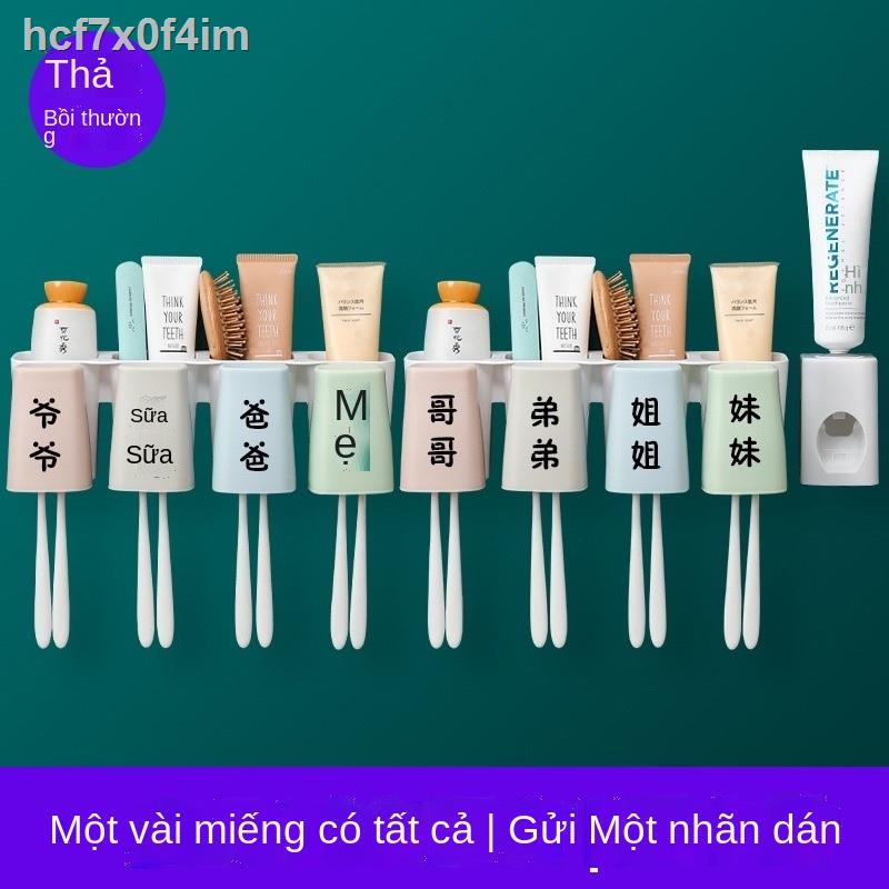 ☄Bộ ba cốc đựng bàn chải đánh răng, nhiều người, đa chức năng, lưu trữ treo tường không cần đục lỗ, ngăn