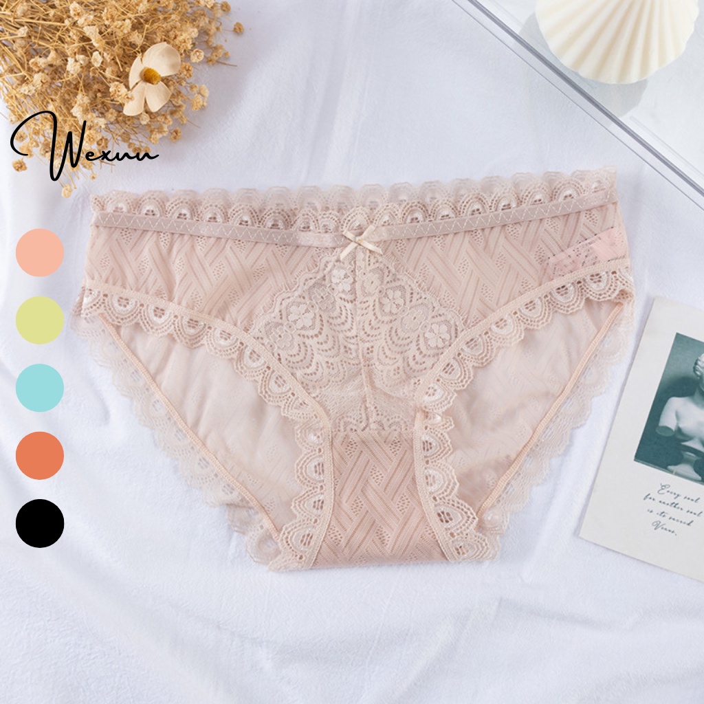 Quần lót ren Wexuu Design vải xuyên thấu sexy gợi cảm đính nơ xinh xắn siêu mỏng quyến rũ - QC125