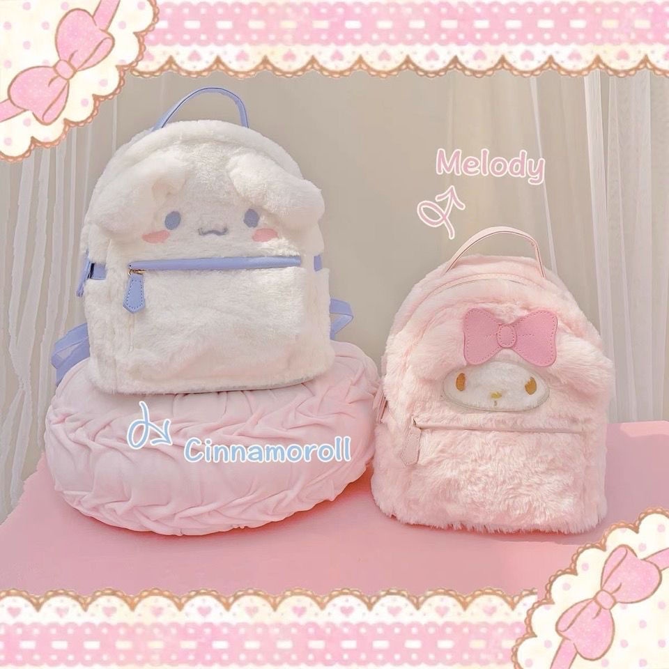 Ba Lô mini Hình Cinnamoroll Phối Lông Dễ Thương Cho Bé