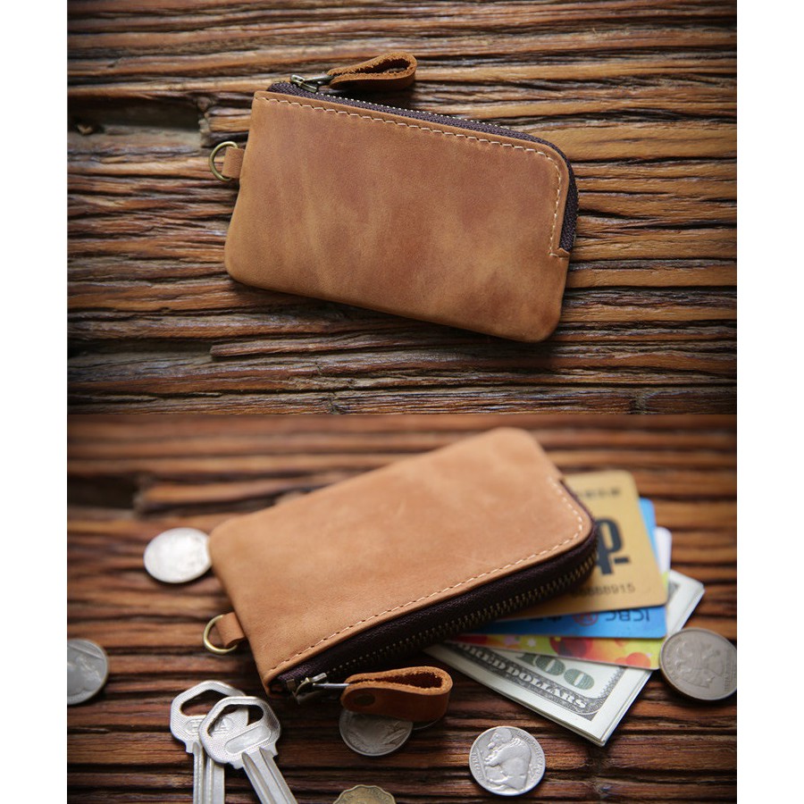 100% Genuine Leather Key Case Multifunctional Men Key Wallet Zip Coin Purses