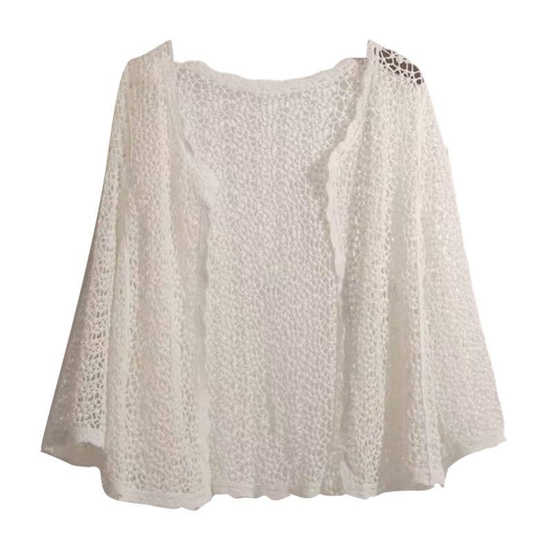 Áo Khoác Cardigan Dệt Kim Mỏng Tay Loe Dài Hở Phía Trước Thời Trang Đi Biển Cho Nữ