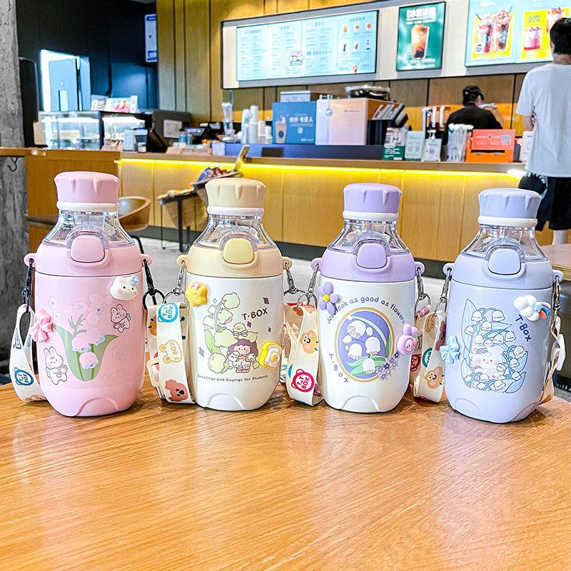Bình cute nắp bật TRANCY, bình giữ nhiệt bằng inox 304 dung 400ML có ống hút dành cho trẻ em CUTE-02.