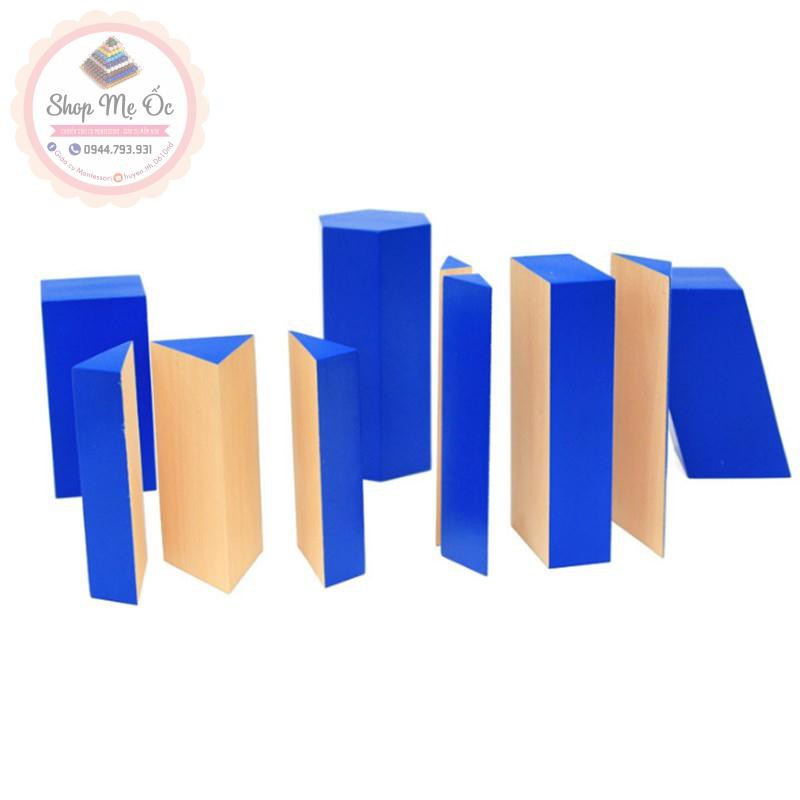 Giáo cụ Montessori - Các Khối màu xanh - Đồ chơi toán học hỗ trợ nhận biết khối lượng
