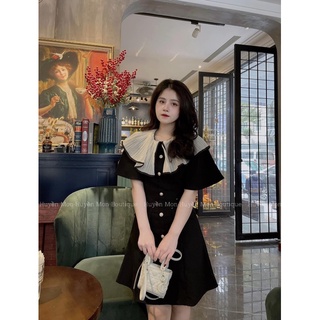 VÁY ĐEN CÚC NGỌC CỔ DẬP LY BÈO TRẮNG 2 SIZE