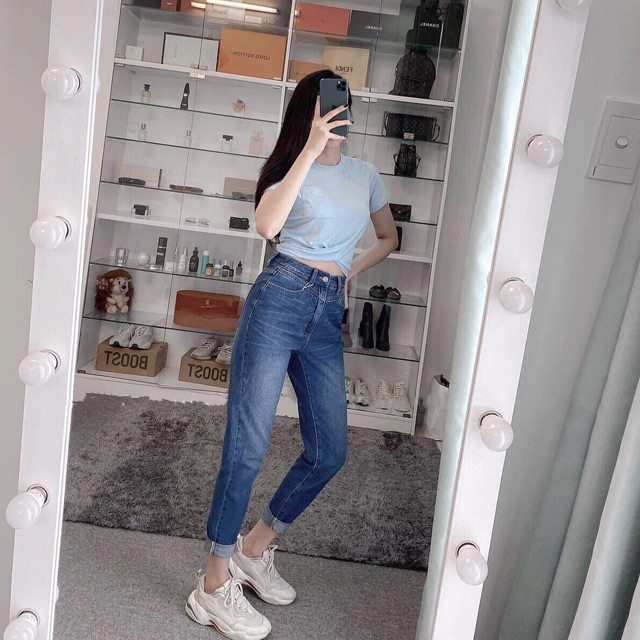 QUẦN BAGGY JEAN LƯNG CAO QUA RỐN CHẤT COTTON PHOM SIÊU ĐẸP