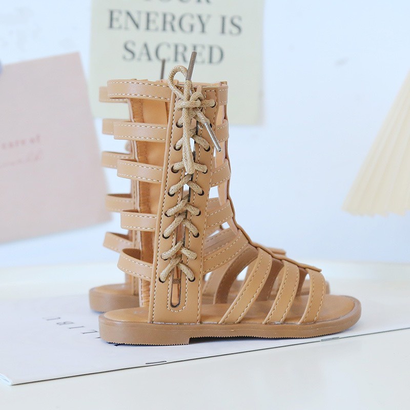 Dép Sandal Chiến Binh Cổ Cao Phối Dây Phong Cách Hàn Quốc Cho Bé Gái 21-35