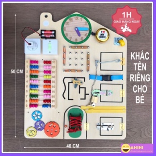 Bảng bận rộn Busy board, bảng gỗ cho bé đầy đủ chức năng nhất kết hợp cùng bảng xếp hình khối Ahihi