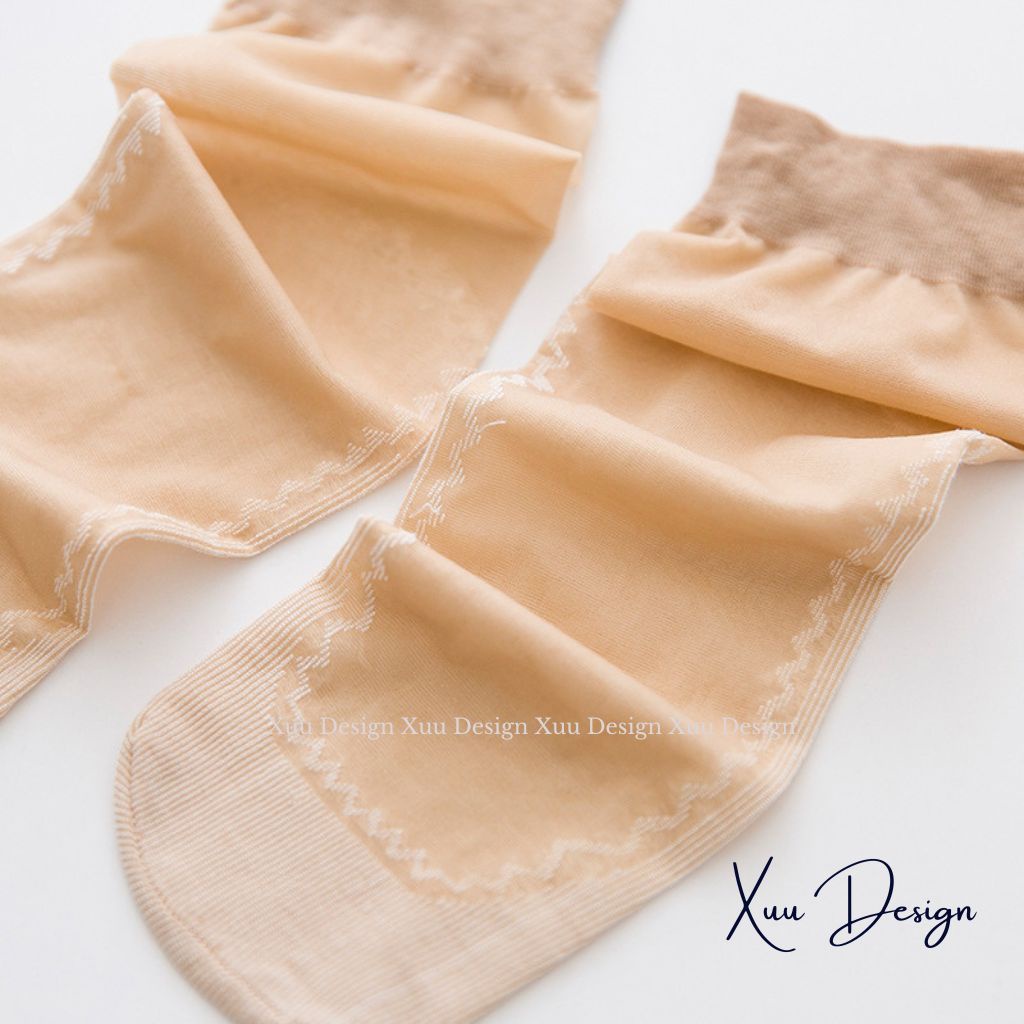 Tất nữ cổ cao vải cotton phối lưới mỏng XUU họa tiết đơn giản vải mềm mịn mát - T15