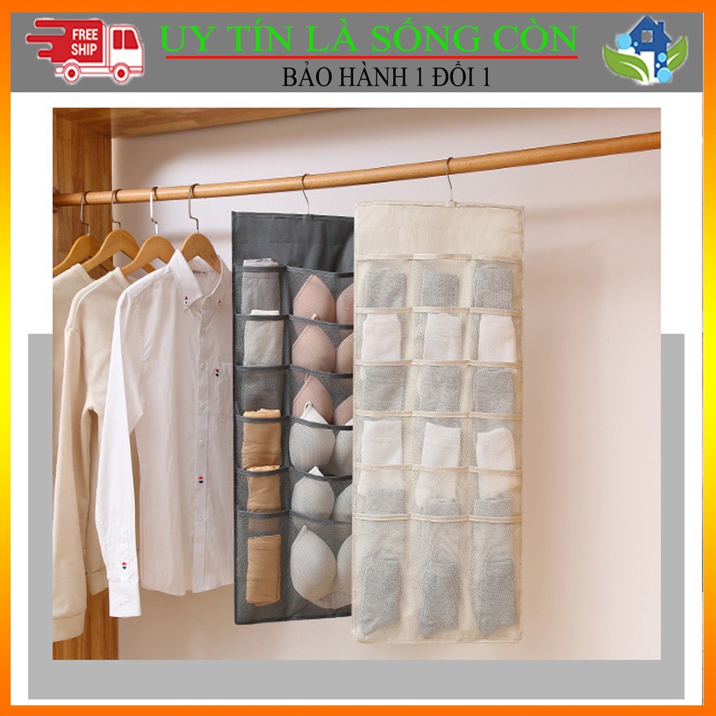 [ BAO GIÁ TOÀN QUỐC ] TÚI TREO ĐỒ LÓT TREO TẤT 2 MẶT 30 NGĂN HÀNG DÀY LOẠI 1 KÈM MÓC DÁN CƯỜNG LỰC