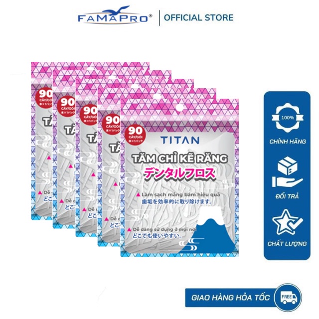 (90 cái/túi) FAMAPRO x TITAN Combo 5 Túi tăm chỉ kẽ răng nha khoa