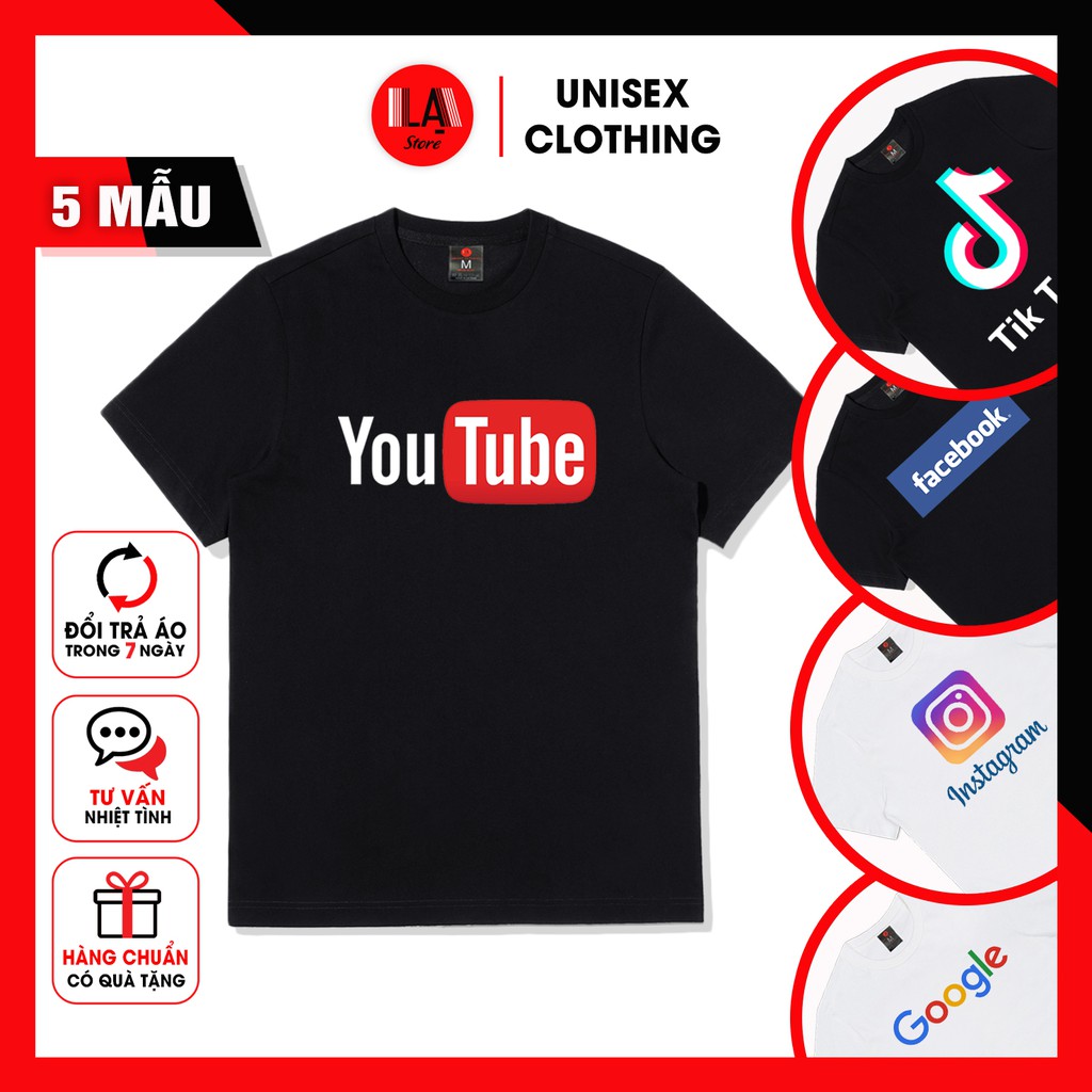 5 Mẫu | Áo Thun Unisex Trắng Đen In Logo Mạng Xã Hội | LẠ STORE