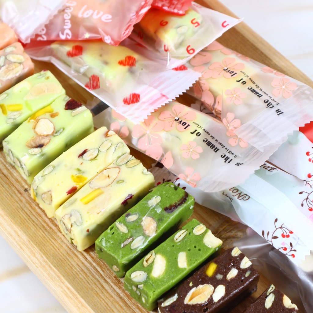 Kẹo nougat, kẹo hạnh phúc mix 6 vị nhiều hạt mềm dẻo thơm ngon, đồ ăn vặt ăn kiêng ECOHA