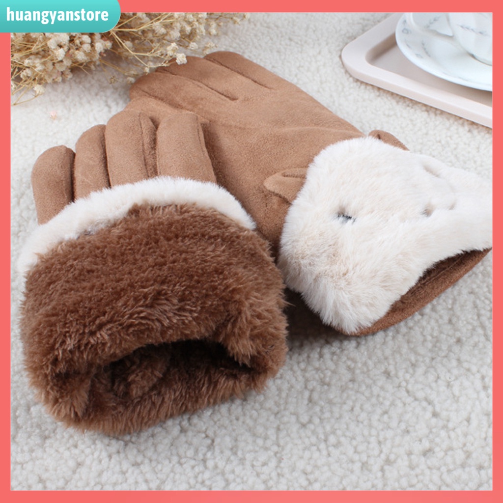 HY| Găng tay da lộn chống gió giữ ấm có thể dùng màn hình cảm ứng cho nữ