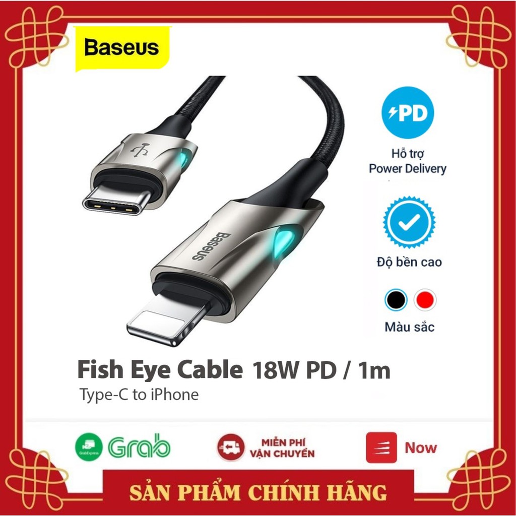 [ PD 18W ] Cáp sạc Siêu Bền PD lightning LED 18W Lightning  Baseus Fish Eye Type C  PD 18W dành cho iPhone / IPad