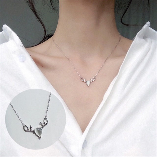 Dây chuyền hươu đính đá pha lê trắng ánh xanh
