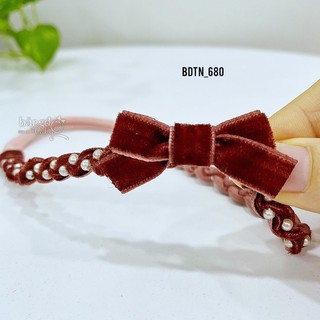 Băng đô nơ ruy băng nhung kết hạt cho bé