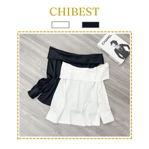 Áo satin tay dài bẹt vai phong cách thanh lịch CHIBEST  AAB95