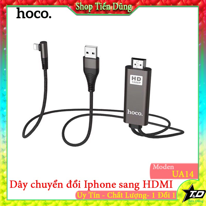 Cáp chuyển lightning sang hdmi hoco UA14 cho hình ảnh 1080HD  -Cáp chuyển iPhone ipad lên hdmi hoco UA14 dài 2m