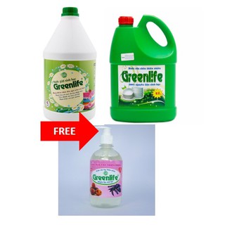 combo nước giặt, nước rửa bát greenlife tặng kèm nước rửa tay