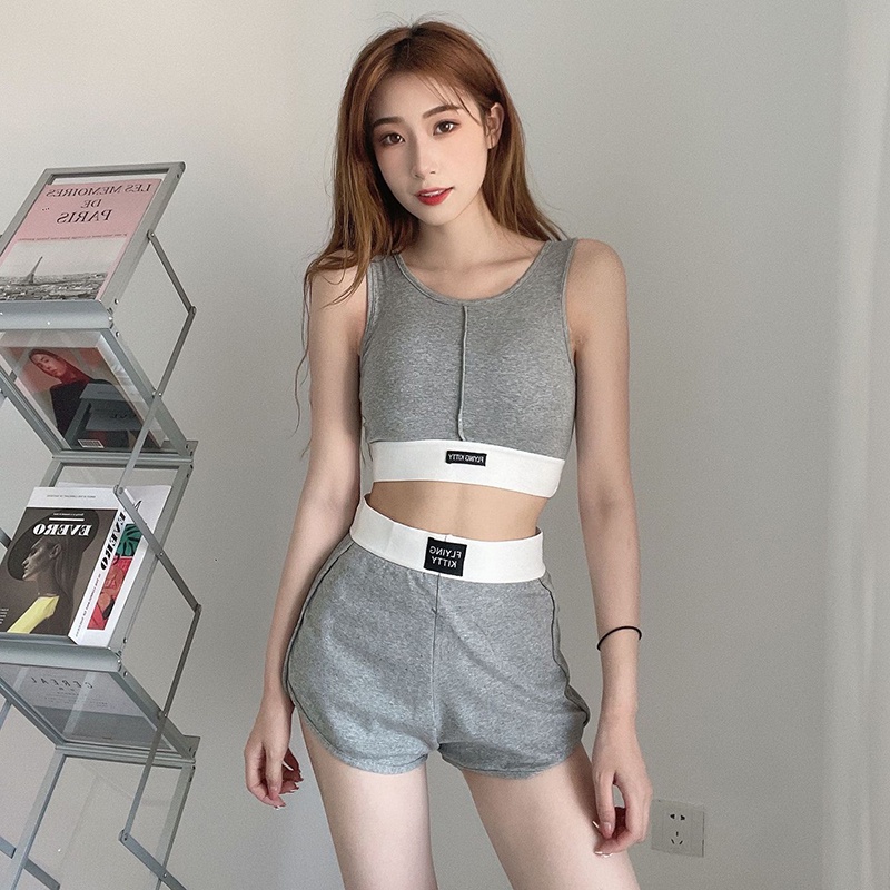 Sét Bộ Đồ Tập Gym, Yoga Nữ 2 Món SE02, kiểu Áo Bra Thể Thao Mút Liền, Quần Short Nữ Co Giãn