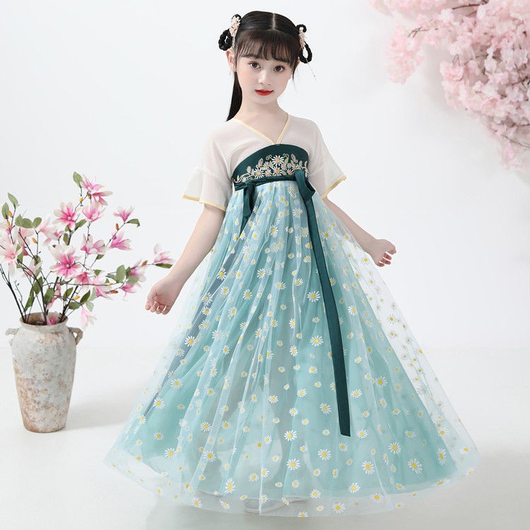 chân váy dàichân váy tennis❡▥✈Váy Hanfu mùa hè cho bé gái, trẻ em kiểu Trung Quốc, siêu tiên, trang phục độc