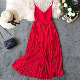 {order7-10 ngày}Váy maxi hai dây chân váy dập ly đi biển
