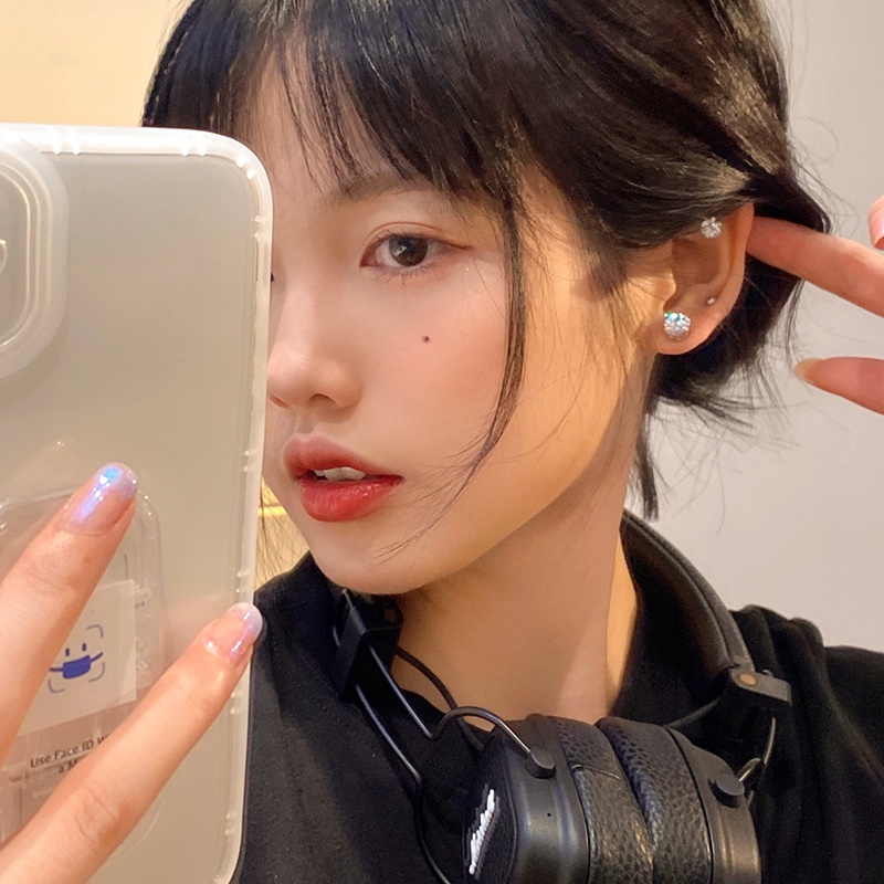 Ahellogirl Bông tai mạ bạc 925 lực hút nam châm đính đá zircon 6mm / 7mm / 8mm sang trọng thời trang cho nữ