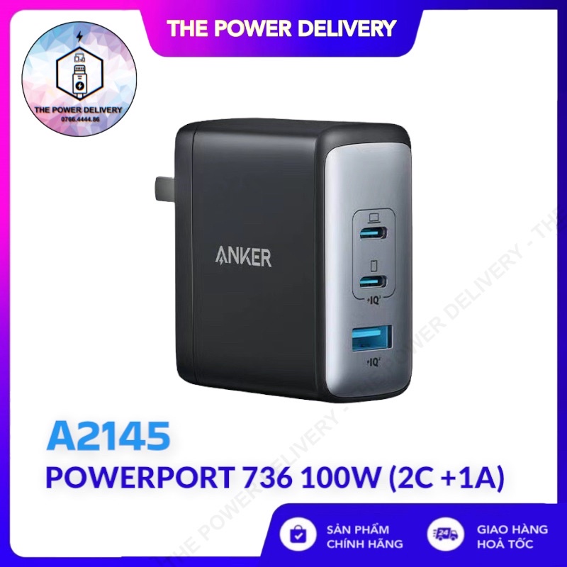 Củ sạc nhanh Anker 736 100W Mã A2145 3 cổng đầy đủ công nghệ (PD/QC/PPS) - Bảo hành 12 Tháng